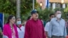 Imagen difundida por la presidencia de Nicaragua muestra al presidente de Nicaragua Daniel Ortega la vicepresidenta Rosario Murillo asistiendo a la ceremonia de aniversario del nacimiento del líder sandinista Carlos Fonseca Amador, el 23 de junio de 2021