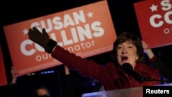 美國緬因州聯邦參議員柯林斯Susan Collins成功擊退民主黨人的挑戰（路透社2020年11月4日）