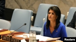 L'ambassadrice américaine aux Nations unis Nikki Haley lors de la réunion à New York City, le 5 avril 2017. 