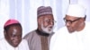Rev. Matthew Hassan Kukah, hagu da Shugaba Buhari a dama, Gen. Abdulsalam, tsakiya (Twitter: Fadar gwamnatin Najeriya) 