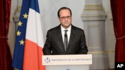 François Hollande s'exprime à l'Elysée le 14 novembre 2015. (Stephane de Sakutin/Pool Photo via AP)