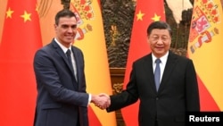 2023年3月31日，中國國家主席習近平和西班牙首相佩德羅·桑切斯在北京會晤。 （路透社照片）