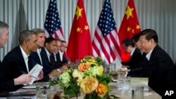 美國總統奧巴馬和中國國家主席習近平六月七日在加州會談的情況