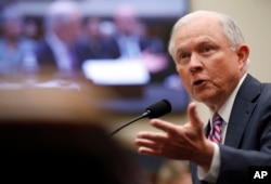 Attorney General Jeff Sessions speaks during a House Judiciary Committee hearing on Capitol Hill, Nov. 14, 2017, in Washington. At the hearing, sessions said that to appoint a second special councel, he would need a “factual basis."