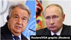 Le secrétaire général de l'ONU, Antonio Guterres à gauche et le président russe Vladimir Poutine, à droite.