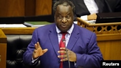South African Finance Minister Tito Mboweni delivers his budget speech at Parliament in Cape Town, South Africa, Feb. 20, 2019. He proposed help for Eskom.