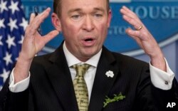 Mick Mulvaney donne une conférence de presse à la Maison-Blanche, le 16 mars 2017.
