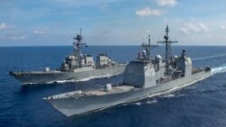 2020年4月在南中國海實施航行自由行動的美國兩艘軍艦（美國海軍照片）