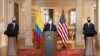 El asesor de Seguridad Nacional de Estados Unidos, Robert O’Brien (I), en una declaración virtual junto al presidente Iván Duque (C) y Adam Boehler (D), Ptde. de la DFC. [Foto: Presidencia Colombia] 