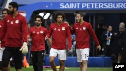 Des joueurs égyptiens lors d'une séance d'entrainement, Russie, le 18 juin 2018
