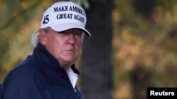 美國媒體11月7日宣稱前副總統拜登贏得總統大選後，美國總統特朗普從高爾夫球場回到白宮。