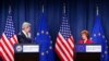 U.S. Secretary of State John Kerry looks at EU foreign policy chief Catherine Ashton after talks on the situation in Ukraine, in Geneva, April 17, 2014.