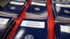 Copies of President Donald Trump's first budget are displayed at the Government Printing Office in Washington, March, 16, 2017. 