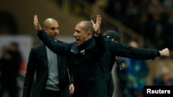 Leonardo Jardim fête la victoire de son équipe face à Manchester, le 15 mars 2017.