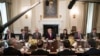 President Donald Trump (center) speaks during a luncheon with envoys representing countries of the United Nations Security Council, in the State Dining Room of the White House in Washington, Jan. 29, 2018.
