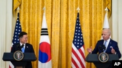 南韓總統文在寅2021年5月在白宮會見美國總統拜登（美聯社）