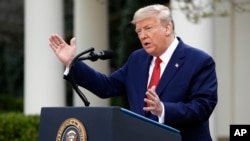 រូបឯកសារ៖ ប្រធានាធិបតីលោក Donald Trump ថ្លែងអំឡុងពេលសន្និសីទមួយនៅសេតវិមាន កាលពីថ្ងៃទី២៩ ខែមីនា ឆ្នាំ២០២០។ 