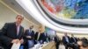UN Secretary-General Antonio Guterres (L) looks on at the opening of the United Nations Human Rights Council, Feb. 27, 2017 in Geneva.