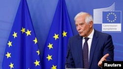 歐盟外交與安全政策高級代表博雷利(Josep Borrell)在布魯塞爾對媒體發表講話。 -資料照