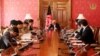 Afghan President Ashraf Ghani hosts visiting Pakistani National Security Adviser Nasser Janjua (left, next to Ghani) for official talks at Dilkusha presidential palace in Kabul, Afghanistan, March 17, 2018. (Courtesy - Afghan government)