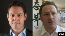 资料照片- 加拿大公民康明凯(Michael Kovrig ) （左）和迈克尔·斯帕弗(Michael Spavor)（右）被中国以涉嫌危害国家安全的指称分别被捕。