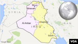 Carte des provinces d'Al-Anbar et de Nineveh en Irak.