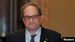 Quim Torra, président de la Catalogne arrive au parlement à Barcelone le 11 mai 2018