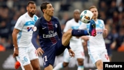 Angel Di Maria lors du match Marseille contre le Paris Saint-Germain au stade Vélodrome Orange à Marseille le 26 février 2017.