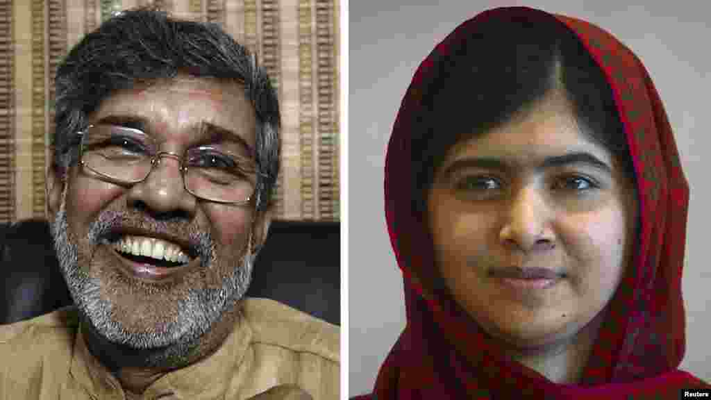 Le prix Nobel de la paix 2014 a été attribué au défenseur des droits de l’enfant indien Kailash Satyarthi, à gauche, et à la jeune Malala Yousafzai connue pour son combat pour l’éducation de jeune fille au Pakistan.