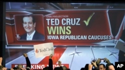 Simpatizantes de Ted Cruz celebran su triunfo en el caucus de Iowa.