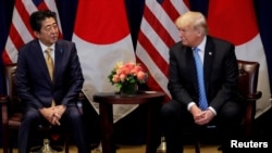 特朗普與安倍2018年9月26日在紐約會面（路透社）