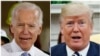 Dans cette combinaison de photos, l'ancien vice-président Joe Biden parle à Collier, en Pennsylvanie, le 6 mars 2018, et le président Donald Trump parle dans le bureau ovale de la Maison Blanche à Washington, le 20 mars 2018. (AP Photo/archives)