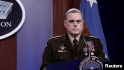 美軍參謀長聯席會議主席陸軍上將馬克.米利於2021 年8 月18 日在弗吉尼亞州阿靈頓的五角大樓舉行新聞發布會。(資料照）