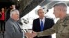 Secretary of State Rex Tillerson is greeted by Gen. John Nicholson, right, commander of Resolute Support, with Special Charge d'Affaires Amb. Hugo Llorens, as he arrives, Oct. 23, 2017, at Bagram Air Base, Afghanistan. 