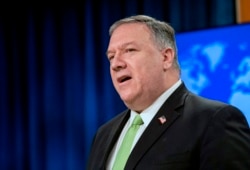 រូបឯកសារ៖ លោក Mike Pompeo រដ្ឋមន្ត្រីការបរទេសអាមេរិក ថ្លែងនៅក្នុងសន្និសីទសារព័ត៌មានមួយ នៅក្រសួងការបរទេស រដ្ឋធានីវ៉ាស៊ីនតោន ថ្ងៃទី២០ ខែឧសភា ឆ្នាំ២០២០។