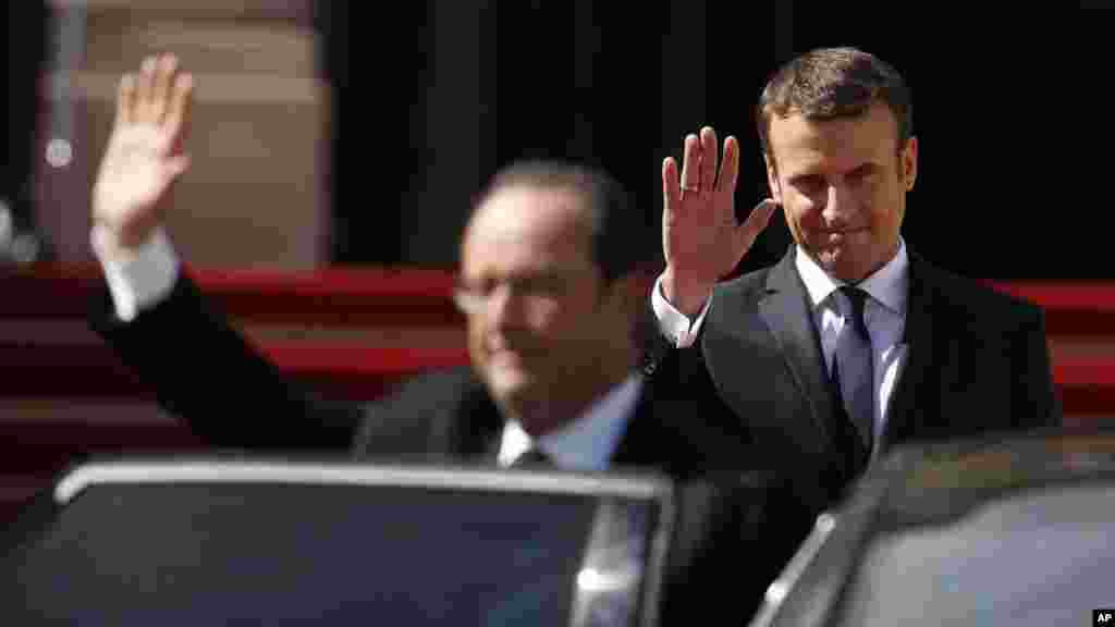 Le président sortant, François Hollande, lors de la cérémonie d'investiture de Macron le 14 mai 2017 à Paris.