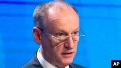 FILE - Kremlin Security Council Secretary Nikolai Patrushev speaks at an international security conference in Moscow, Russia, April 27, 2016. 