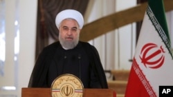 Le président Hassan Rouhani s'adresse à la nation à Téhéran, Iran, le 13 octobre 2017.